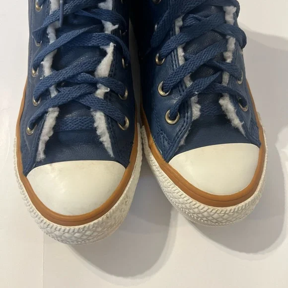 Converse Navy High-Top Sneakers with White Toe and Brown Midsole Trim - Picture 8 of 15